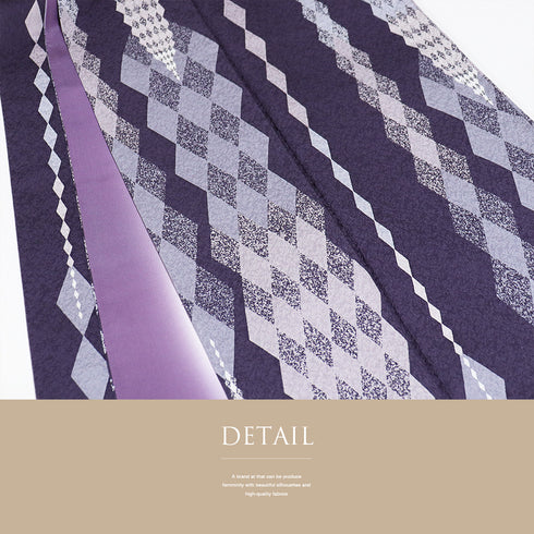 小紋 リサイクル 身丈152cm 裄64cm 袷 菱つなぎ柄 地紋 松本伸 パープル Sサイズ お洒落 カジュアル 正絹 バチ衿 Aランク