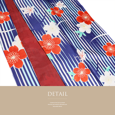 小紋 リサイクル 身丈167cm 裄68cm 袷 花柄 ブルー LLサイズ お洒落 カジュアル しつけ糸 ポリエステル 洗える着物 広衿 Sランク