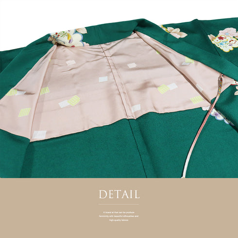 羽織 リサイクル 身丈92cm 裄62.4cm 袷 デザイン花模様 グリーン SSサイズ お洒落 カジュアル 正絹 Sランク