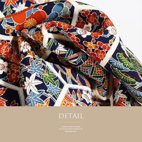 小紋 リサイクル 身丈159.8cm 裄64.8cm 袷 亀甲繋ぎ 草花柄 ネイビー Mサイズ お洒落 カジュアル 正絹 広衿 Sランク