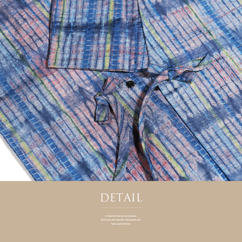 コート リサイクル 身丈123cm 裄64.4cm 単衣 糸瓜衿 ロングコート 絞り ブルー Sサイズ お洒落 正絹 Sランク