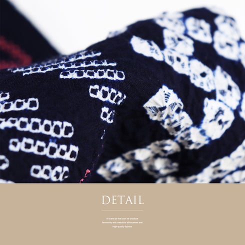 浴衣 リサイクル 夏着物 身丈152.3cm 裄62cm 夏物 絞り 花柄 ネイビー Sサイズ カジュアル しつけ糸 木綿 洗える着物 バチ衿 Sランク