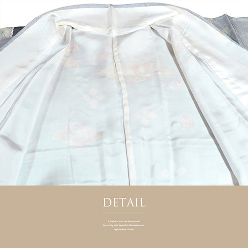 訪問着 リサイクル 身丈166cm 裄66.8cm 袷 道長取りに華文柄 金駒刺繍 ゆったりサイズ ブルー LLサイズ フォーマル セミフォーマル しつけ糸 正絹 広衿 Sランク