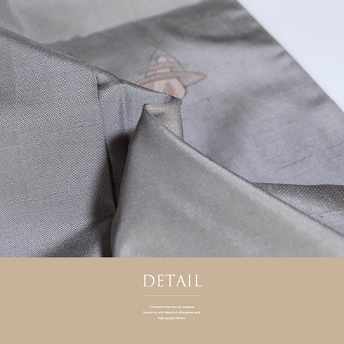 紬 リサイクル 身丈163.4cm 裄68.4cm 袷 ランプ柄 織り出し柄 パープル Lサイズ お洒落 正絹 広衿 Sランク