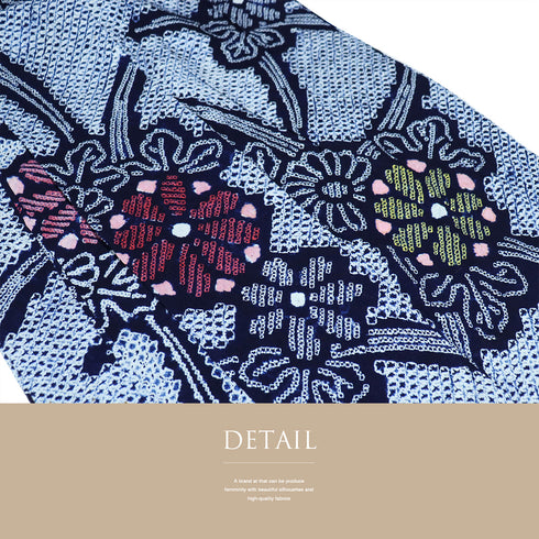 浴衣 リサイクル 夏着物 身丈154.7cm 裄68cm 夏物 絞り 花柄 ネイビー Sサイズ カジュアル 木綿 洗える着物 バチ衿 Bランク