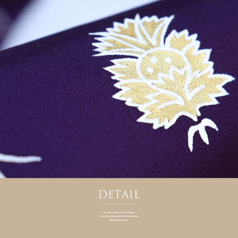 名古屋帯 リサイクル 帯丈358cm ポイント柄 デザイン葉柄 パープル Sサイズ 正絹 Aランク お洒落