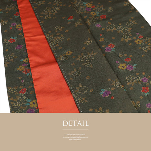 小紋 リサイクル 身丈163.2cm 裄63.6cm 袷 小花散らし柄 グリーン Lサイズ お洒落 カジュアル しつけ糸 正絹 広衿 Sランク