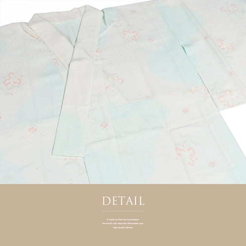 長襦袢 リサイクル 身丈120cm 裄61.8cm 袷 花柄 ぼかし ブルー SSサイズ しつけ糸 ポリエステル 洗える着物 袖無双 Aランク