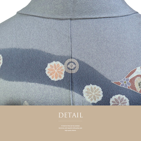 訪問着 リサイクル 身丈160.5cm 裄64.8cm 袷 華紋や花唐草柄 金駒刺繍 グレー Lサイズ フォーマル 一つ紋 正絹 広衿 Sランク