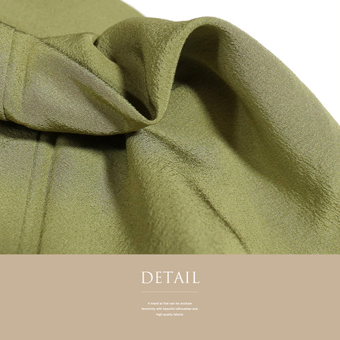 色無地 リサイクル 身丈156.5cm 裄62.6cm 袷 グリーン Mサイズ セミフォーマル 一つ紋 しつけ糸 正絹 広衿 地紋なし Aランク