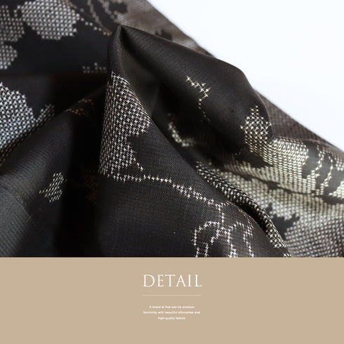 紬 リサイクル 身丈158.5cm 裄49.5cm 袷 葡萄蔦柄 ブラック Mサイズ お洒落 カジュアル 正絹 広衿 Sランク