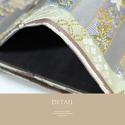 袋帯 リサイクル 帯丈446cm 六通 ボーダー柄 草花柄 パープル Mサイズ 正絹 Sランク フォーマル お洒落