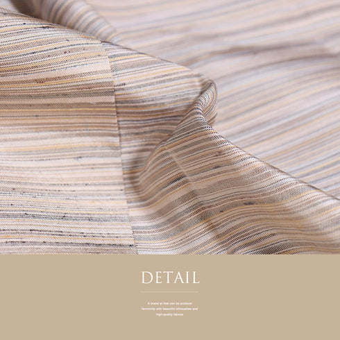 紬 リサイクル 身丈153cm 裄63cm 単衣 横縞柄 ベージュ Sサイズ カジュアル 正絹 広衿 Sランク