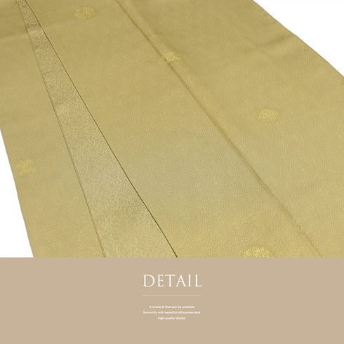 色無地 リサイクル 身丈168.5cm 裄66.4cm 袷 花柄 イエロー LLサイズ セミフォーマル 一つ紋 正絹 広衿 地紋あり Sランク