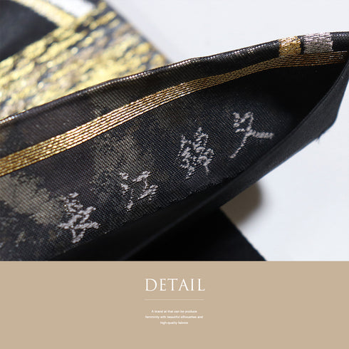 袋帯 リサイクル 帯丈424cm 六通 わらく 真珠箔 長江綿文 流水柄 ブラック Sサイズ 正絹 新品・未使用品 フォーマル セミフォーマル