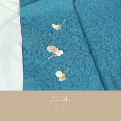 付下げ リサイクル 身丈170.5cm 裄70cm 袷 つる花 てんとう虫 刺繍 地紋 ブルー LLサイズ セミフォーマル お洒落 正絹 広衿 Sランク