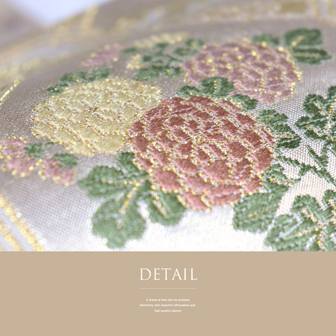 袋帯 リサイクル 帯丈436cm 六通 蜀江に花柄 ゴールド Mサイズ 正絹 Sランク フォーマル セミフォーマル