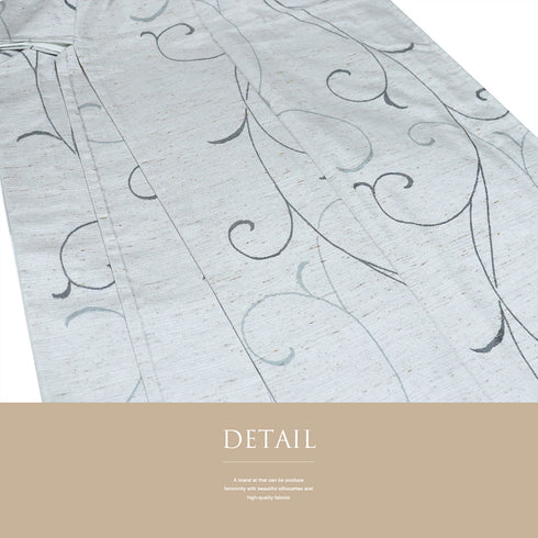 紬 リサイクル 身丈155.5cm 裄64.6cm 単衣 ぜんまい織 唐草模様 グレー Mサイズ カジュアル お洒落 証紙 混合 洗える着物 広衿 Sランク