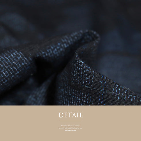 紬 リサイクル 身丈162cm 裄65.8cm 袷 デザイン格子模様 ブルー Lサイズ お洒落 カジュアル しつけ糸 正絹 広衿 Sランク