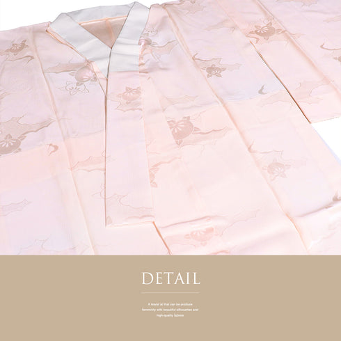 長襦袢 リサイクル 長襦袢 身丈129.8cm 裄66.4cm 袷 雲取りや橘柄 地紋 後身頃居敷当て付け ピンク Mサイズ お洒落 正絹 袖無双 Aランク