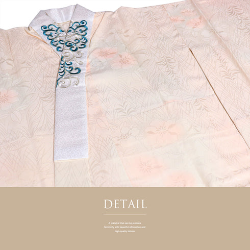 長襦袢 リサイクル 長襦袢 身丈115.5cm 裄60.2cm 袷 草花柄 地紋 刺繍半衿 ピンク 規格外サイズ 正絹 Aランク