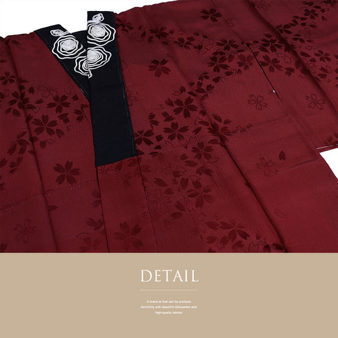 長襦袢 リサイクル 長襦袢 身丈134cm 裄65.2cm 袷 桜の地紋 刺繍衿 レッド Mサイズ お洒落 正絹 Sランク