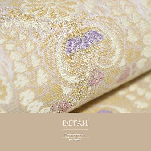 袋帯 リサイクル 帯丈437cm 全通 横段に花柄 ベージュ Mサイズ 正絹 Sランク お洒落