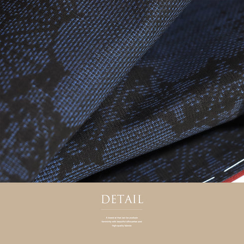 紬 リサイクル 身丈163.8cm 裄64.8cm 袷 雲取に麻の葉柄 ネイビー Lサイズ お洒落 カジュアル しつけ糸 正絹 広衿 Sランク