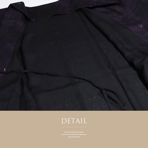 道中着 リサイクル 身丈120cm 裄67.2cm 単衣 ペイズリー柄 地紋 箔 ロング丈 ブラック Lサイズ お洒落 正絹 Sランク