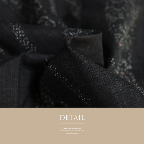 結城紬 リサイクル 身丈161cm 裄66cm 袷 曲線柄 ブラック Lサイズ お洒落 カジュアル 証紙 しつけ糸 正絹 広衿 新品・未使用品