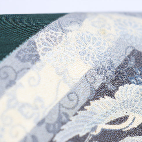 袋帯 リサイクル 帯丈450cm ポイント柄 菱に鶴柄 相良刺繍 グリーン Lサイズ 正絹 Aランク お洒落