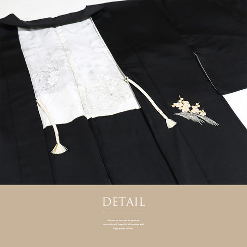 黒羽織 リサイクル 身丈81cm 裄65.2cm 袷 黒絵羽 帆船柄 相良刺繍 汕頭刺繍 ブラック Mサイズ フォーマル 一つ紋 正絹 Sランク