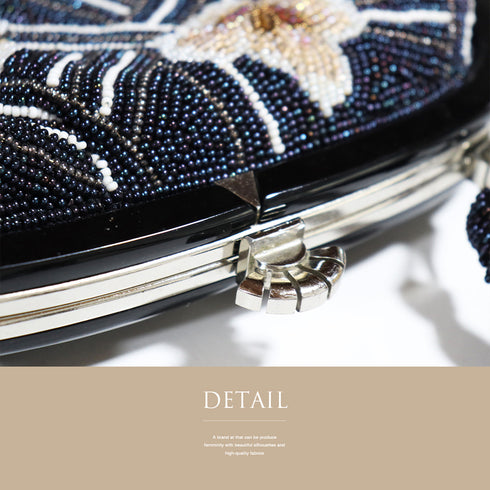 バッグ ネイビー ビーズ Aランク ビーズバック 花柄