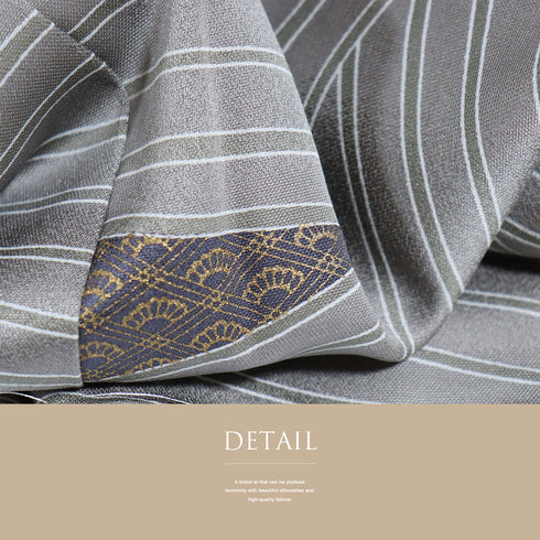 小紋 リサイクル 身丈162.3cm 裄63.4cm 袷 幾何学柄 箔 グレー Lサイズ お洒落 カジュアル 正絹 広衿 Sランク