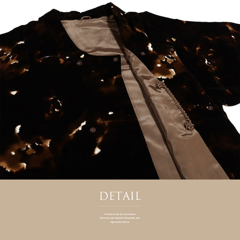 千代田衿コート リサイクル 身丈85.5cm 裄68cm ベルベット ラグラン袖 ブラウン Lサイズ カジュアル お洒落 混合 洗える着物 Aランク