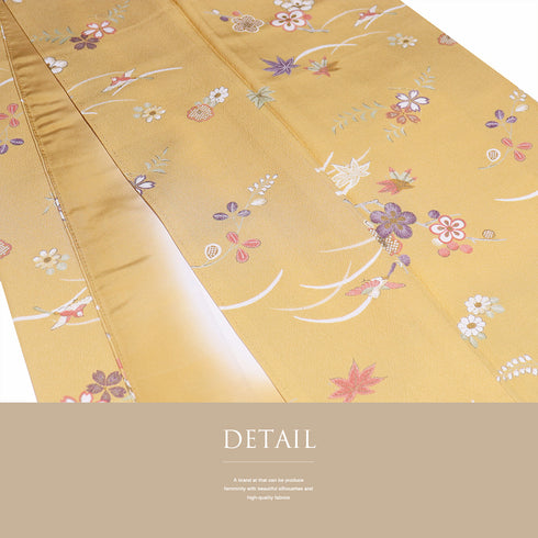 小紋 リサイクル 身丈164.5cm 裄66.4cm 袷 花や鳥柄 オレンジ Lサイズ お洒落 カジュアル 正絹 広衿 Sランク