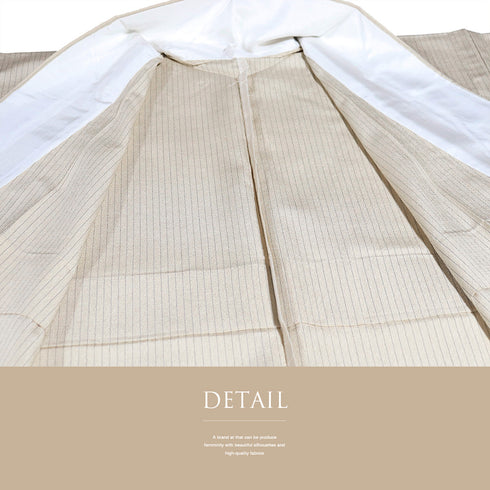 付下げ リサイクル 身丈169cm 裄66.8cm 単衣 縞柄 塩沢紬 ベージュ サイズ お洒落 しつけ糸 正絹 広衿 Sランク