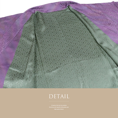 道中着 リサイクル 身丈124.7cm 裄66.6cm 袷 着物衿 対丈 地紋 パープル Lサイズ お洒落 正絹 Sランク