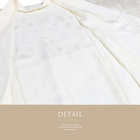 長襦袢 長襦袢 身丈120.5cm 裄65.8cm 袷 玩具や民芸品の地紋柄 アイボリー Mサイズ 正絹 袖無双 Aランク