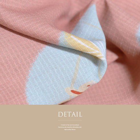 浴衣 リサイクル 夏着物 身丈166.5cm 裄67.2cm 夏物 丸に花やうさぎ柄 ピンク LLサイズ カジュアル ポリエステル 洗える着物 バチ衿 Sランク