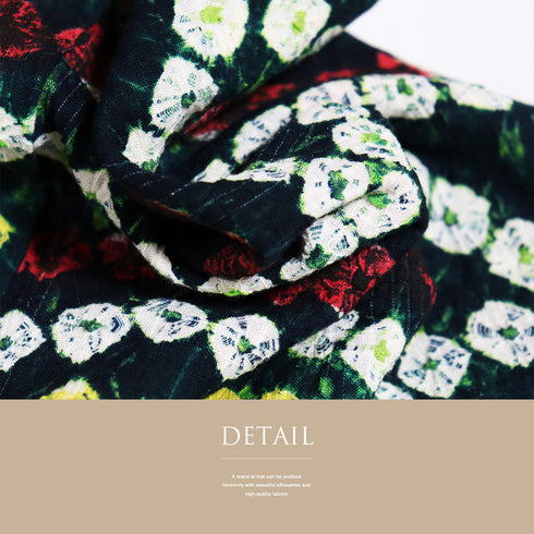 浴衣 リサイクル 夏着物 身丈153cm 裄62.8cm 夏物 絞り 青海波柄 グリーン Sサイズ カジュアル 木綿 洗える着物 バチ衿 Sランク