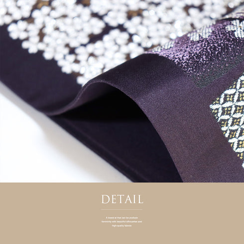 袋帯 リサイクル 帯丈452cm 六通 ポイント柄 石畳に花柄 螺鈿 ブラック Lサイズ 正絹 Sランク フォーマル