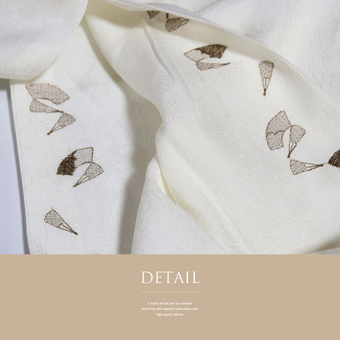 長襦袢 リサイクル 身丈127cm 裄62.6cm 袷 蔦や菊や蝶の地紋 袖裏に柄あり 後見頃居敷当て付き ホワイト Sサイズ フォーマル 正絹 袖無双 Sランク