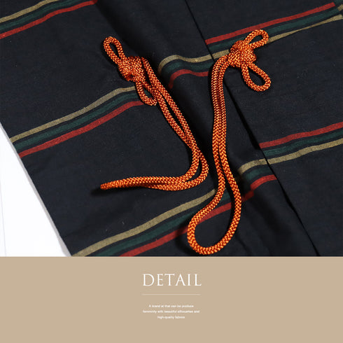 道中着 リサイクル 身丈130.8cm 裄67.4cm 袷 紬 ロング丈 縞柄 ブラック Lサイズ お洒落 カジュアル 正絹 Aランク