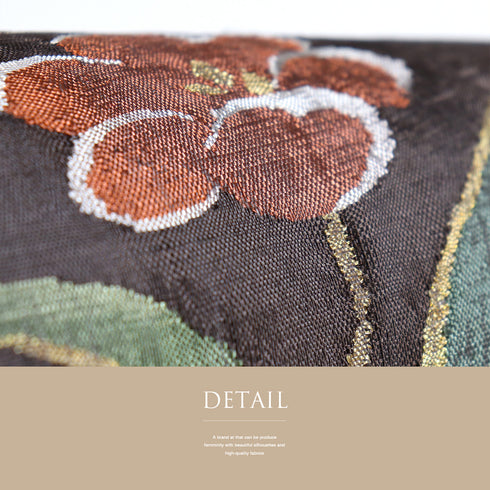 名古屋帯 リサイクル 帯丈361cm ポイント柄 花柄 ブラウン Mサイズ 正絹 Sランク お洒落