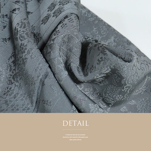 色無地 リサイクル 身丈165cm 裄68cm 袷 短冊寄柄 グレー Lサイズ セミフォーマル お洒落 一つ紋 正絹 広衿 地紋あり Aランク