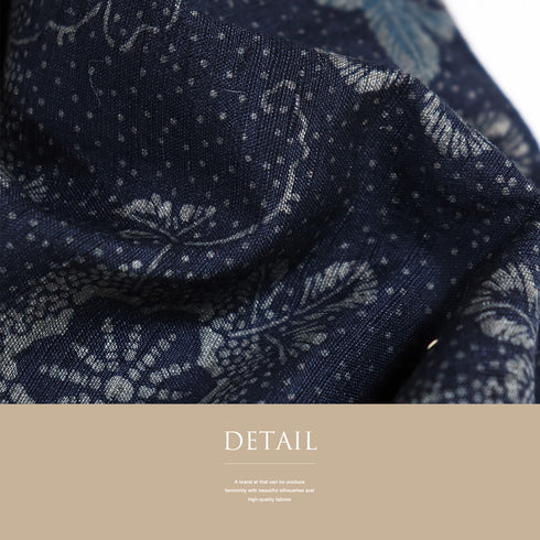 紬 リサイクル 身丈155cm 裄62.4cm 袷 花柄 ネイビー Sサイズ カジュアル お洒落 正絹 広衿 Sランク