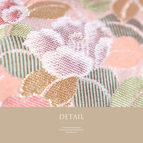 名古屋帯 リサイクル 帯丈365cm ポイント柄 椿や梅柄 花柄 ピンク Mサイズ 正絹 新品・未使用品 お洒落