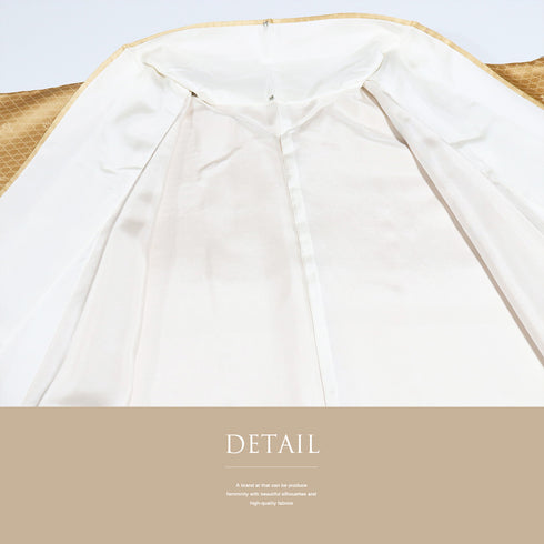 訪問着 リサイクル 身丈159.5cm 裄67cm 袷 文箱や枝垂れ花柄 地紋 金駒刺繍 ゆったりサイズ オレンジ Mサイズ セミフォーマル 正絹 広衿 Sランク