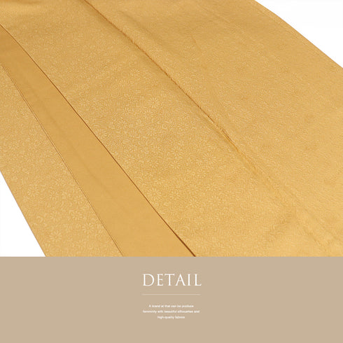 色無地 リサイクル 身丈154.6cm 裄63.2cm 袷 花唐草に桐柄 オレンジ Sサイズ お洒落 正絹 広衿 地紋あり Sランク